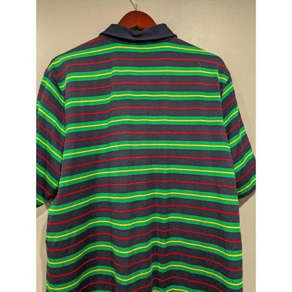 Ralph Lauren Mens Green Navy Striped Polo Shirt Size XL Collared Buttons